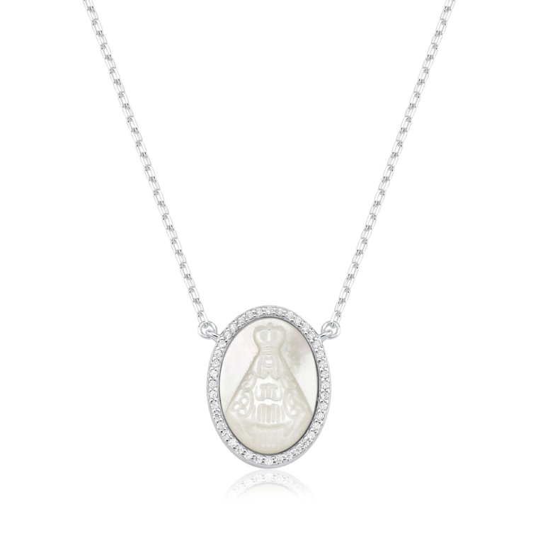 Colar Feminino de prata 925 Medalha Nossa Senhora Aparecida Madre Pérola Produto Colar Feminino de prata 925 Medalha Nossa Senhora Aparecida Madre Pérola