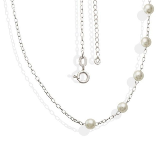Produto Colar Feminino de Prata 925 Metade com Pérolas