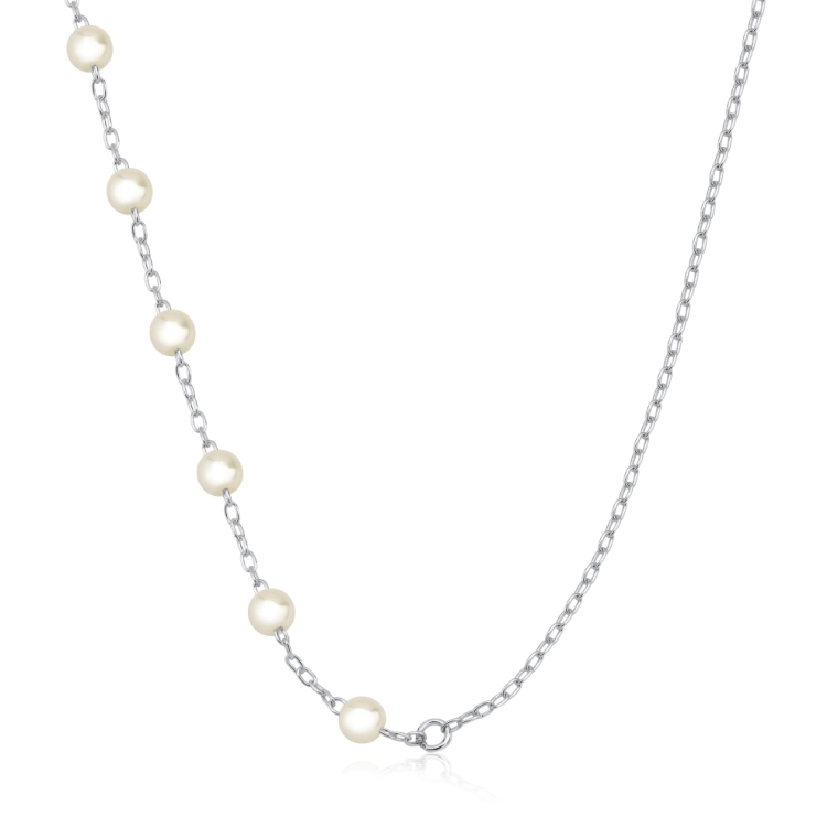 Colar Feminino de Prata 925 Metade com Pérolas Produto Colar Feminino de Prata 925 Metade com Pérolas