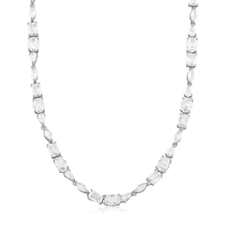 Produto Colar Feminino de Prata 925 Mix de Lapidações com Zircônias