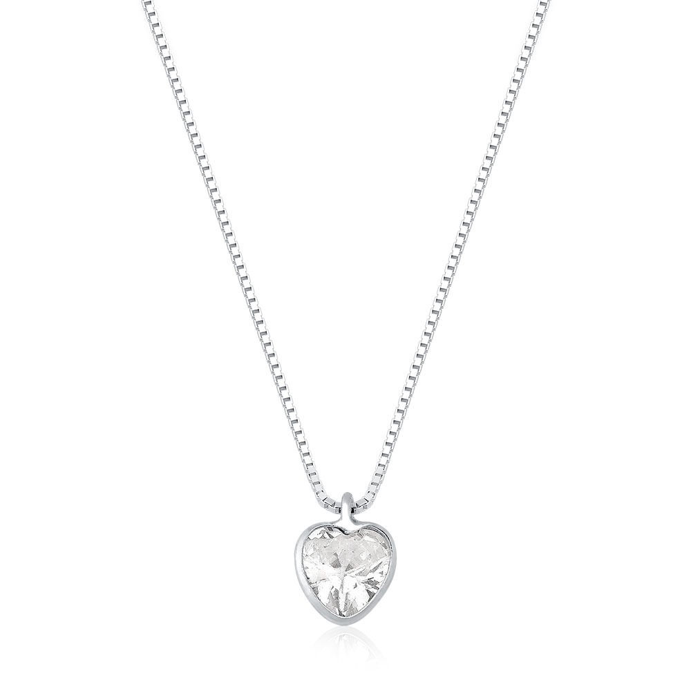 Colar Feminino de Prata 925 Ponto de Luz Coração Produto Colar Feminino de Prata 925 Ponto de Luz Coração