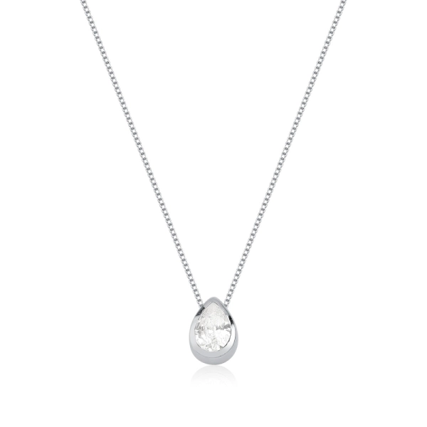 Colar Feminino de Prata 925 Ponto de Luz Gota Cravejado com 45cm Produto Colar Feminino de Prata 925 Ponto de Luz Gota Cravejado com 45cm