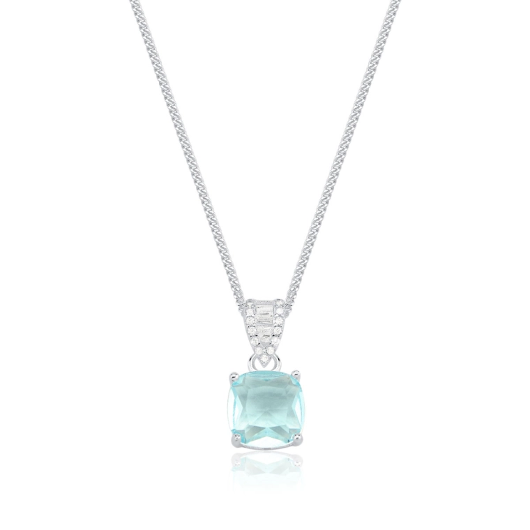 Colar Feminino de Prata 925 Quadrado Azul Claro Produto Colar Feminino de Prata 925 Quadrado Azul Claro