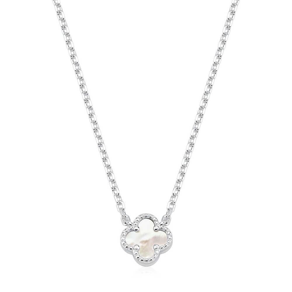 Produto Colar Feminino de Prata 925 Trevo Branco com 45cm