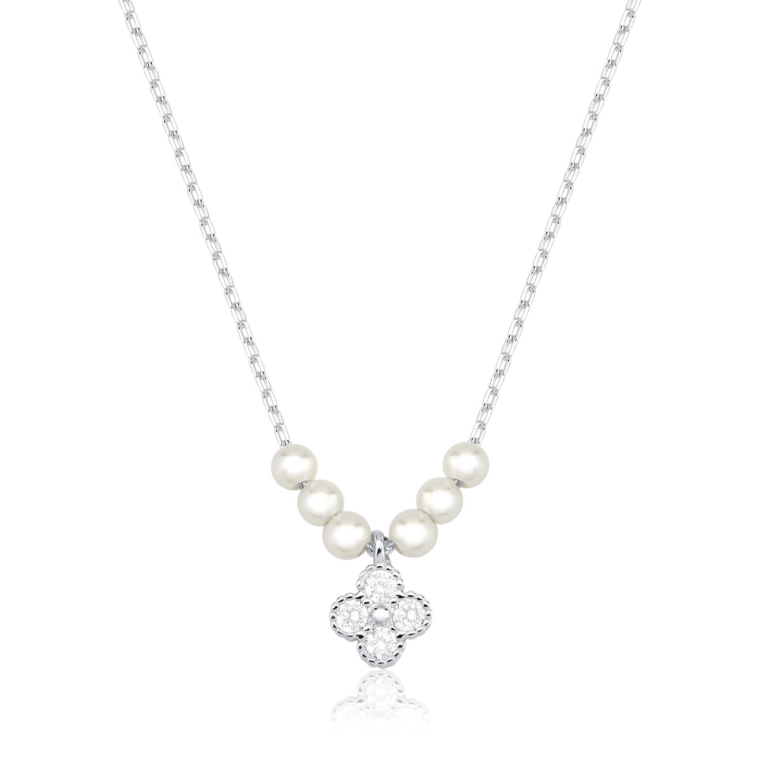 Colar Feminino de Prata 925 Trevo e Pérolas Produto Colar Feminino de Prata 925 Trevo e Pérolas