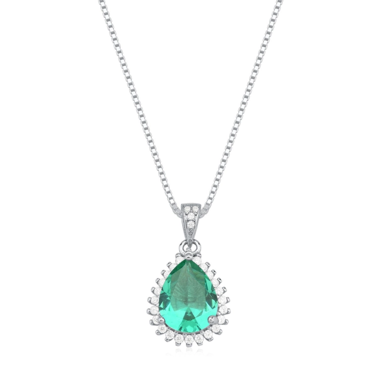 Produto Colar Feminino de Prata 925 Veneziana e Gota Cravejada