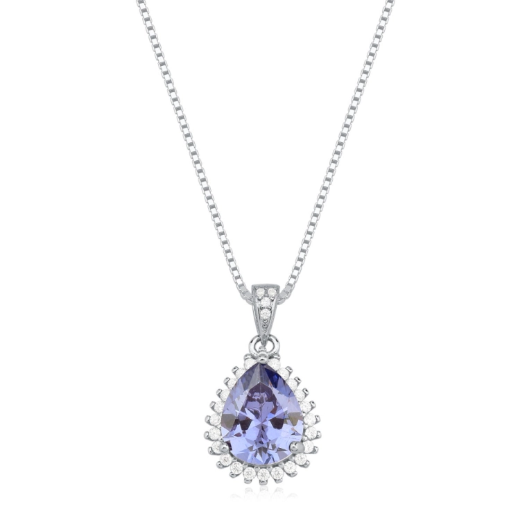 Produto Colar Feminino de Prata 925 Veneziana e Gota Cravejada