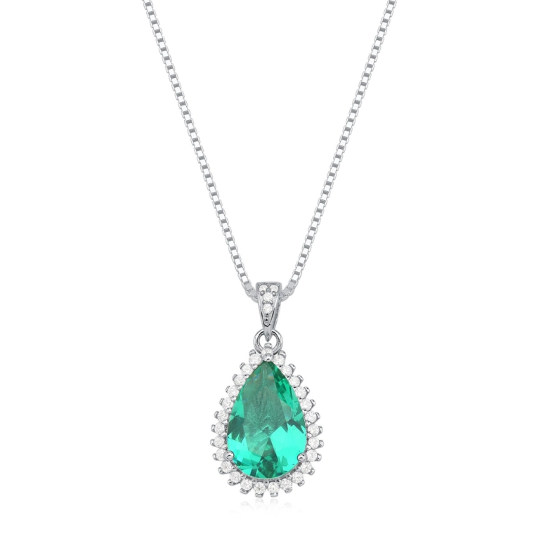 Produto Colar Feminino de Prata 925 Veneziana e Gota Cravejada com 1,5cm