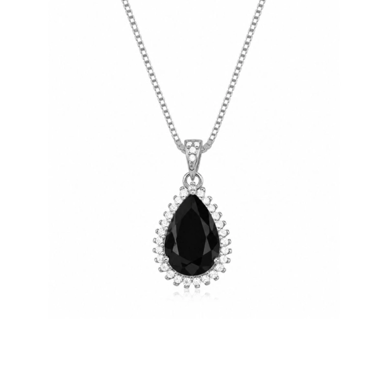 Produto Colar Feminino de Prata 925 Veneziana e Gota Cravejada com 1,5cm