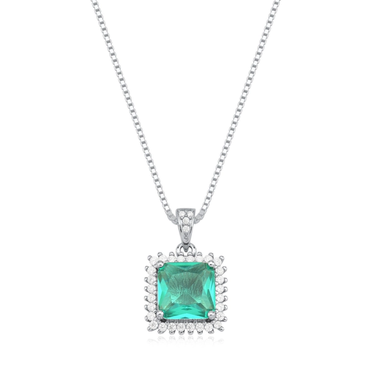 Colar Feminino de Prata 925 Veneziana e Quadrado Cravejado Produto Colar Feminino de Prata 925 Veneziana e Quadrado Cravejado