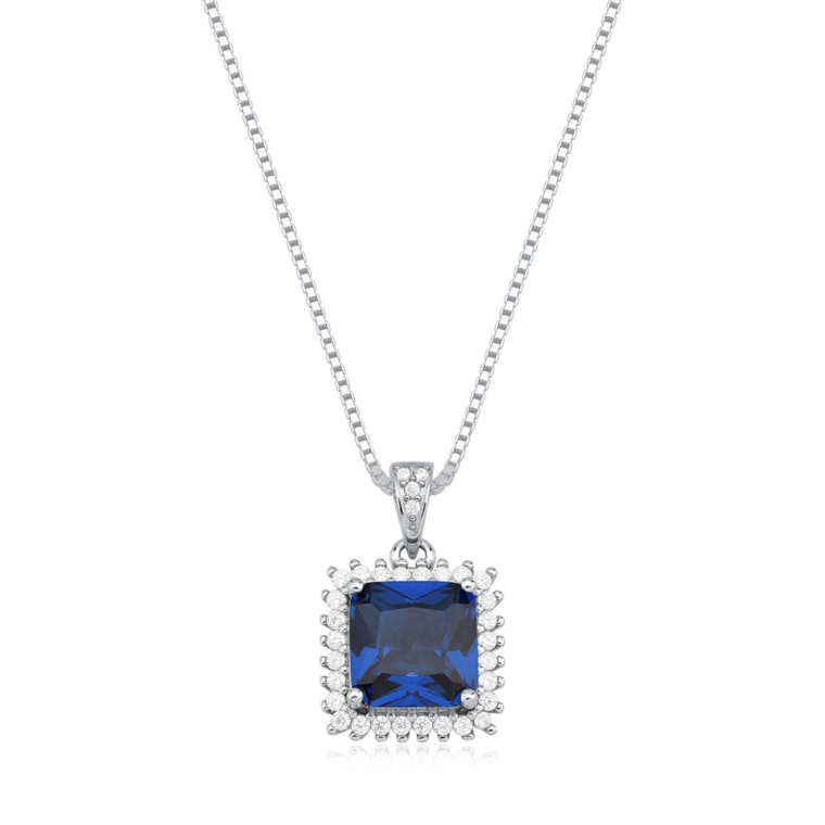 Colar Feminino de Prata 925 Veneziana e Quadrado Cravejado Produto Colar Feminino de Prata 925 Veneziana e Quadrado Cravejado