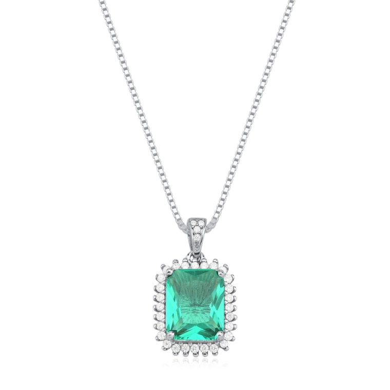 Colar Feminino de Prata 925 Veneziana e Retangular Cravejado Produto Colar Feminino de Prata 925 Veneziana e Retangular Cravejado