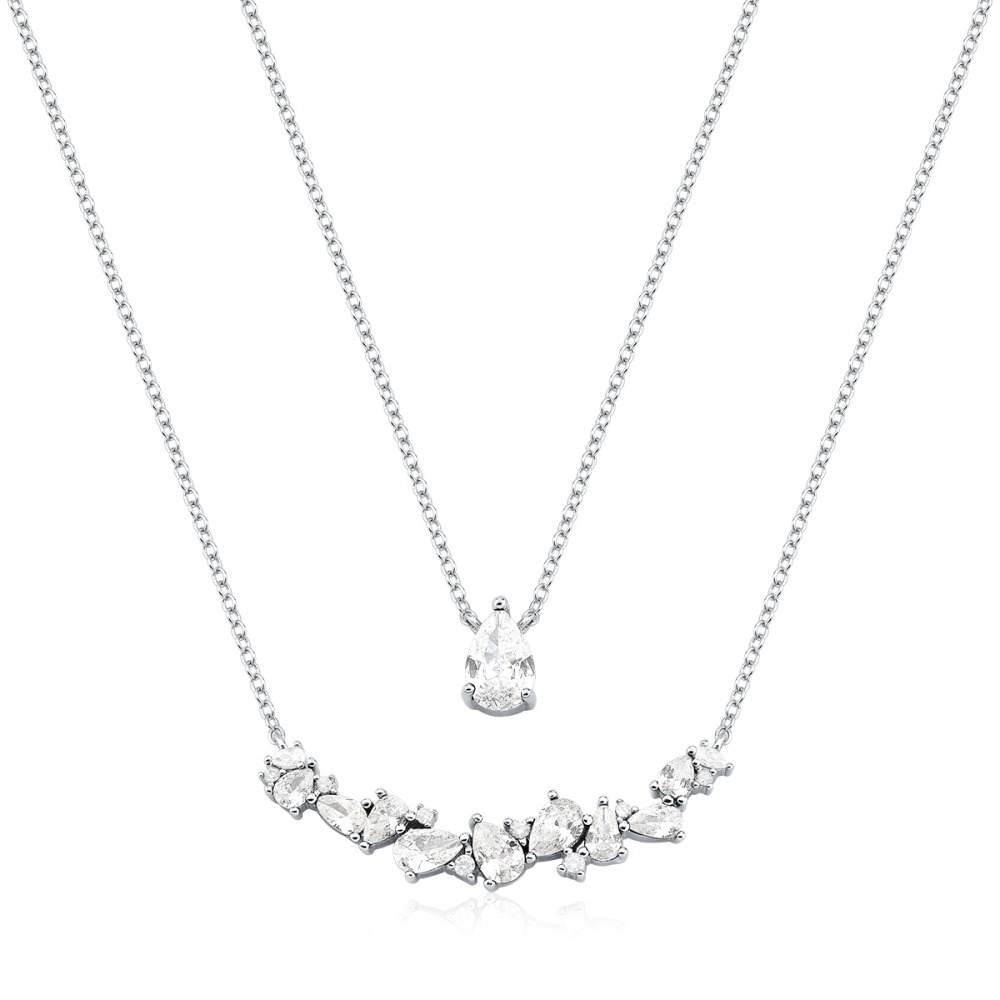 Produto Colar Feminino Duplo de Prata 925 Gotas com Zircônias