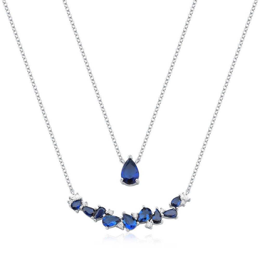 Produto Colar Feminino Duplo de Prata 925 Gotas com Zircônias