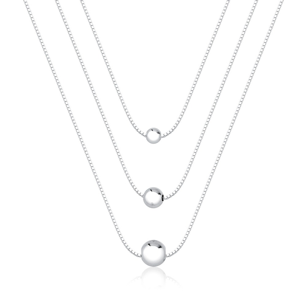 Produto Colar Feminino Triplo de Prata 925 Veneziana com Bolinha