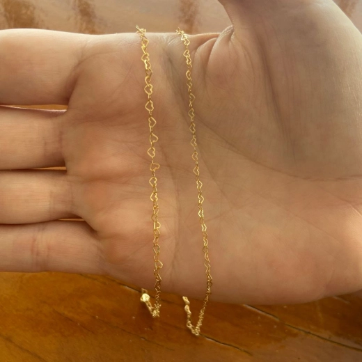 Corrente de ouro 18k Love elo coração 3mm 1,85 gramas 45cm Produto Corrente de ouro 18k Love elo coração 3mm 1,85 gramas 45cm