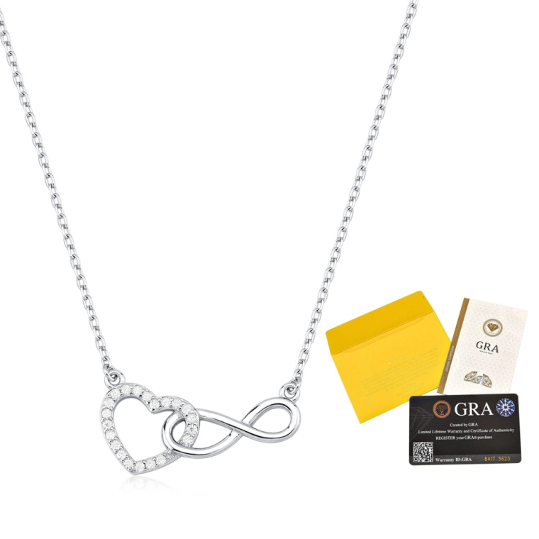 Produto Colar Moissanite de Prata 925 Coração e Infinito Vazados