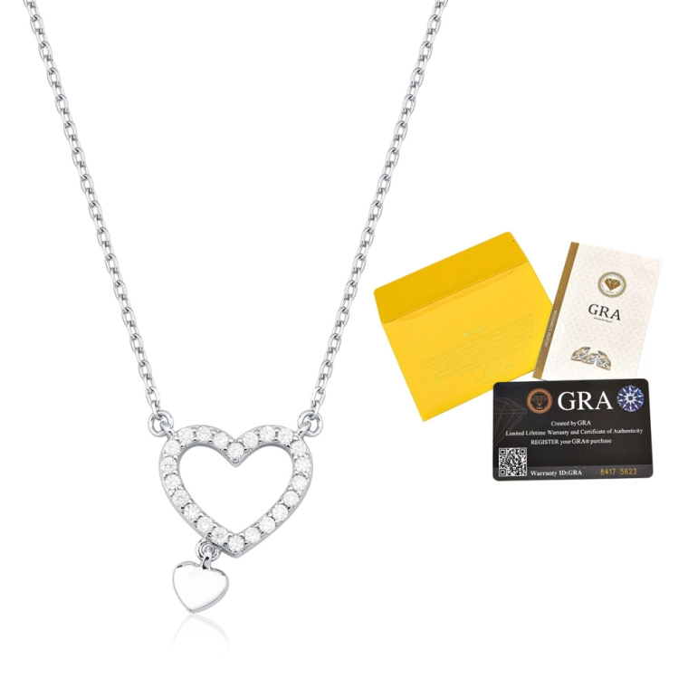 Colar Moissanite de Prata 925 Coração Vazado Cravejado Produto Colar Moissanite de Prata 925 Coração Vazado Cravejado