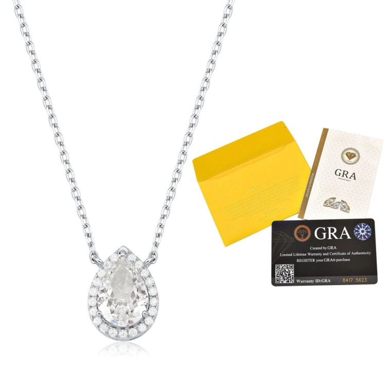 Colar Moissanite de Prata 925 Gota Cravejada Produto Colar Moissanite de Prata 925 Gota Cravejada