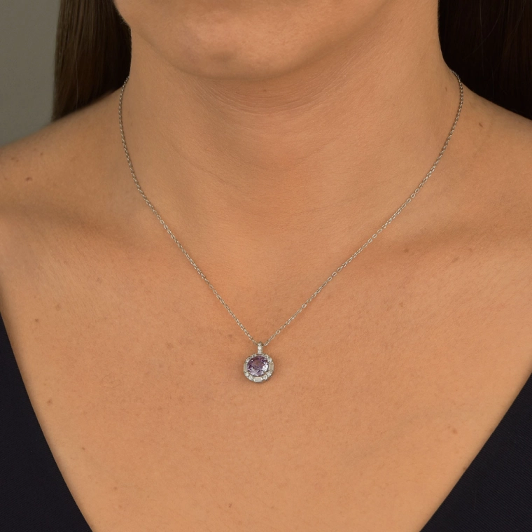 Produto Colar Moissanite de Prata 925 Lapidação Redonda Cravejada