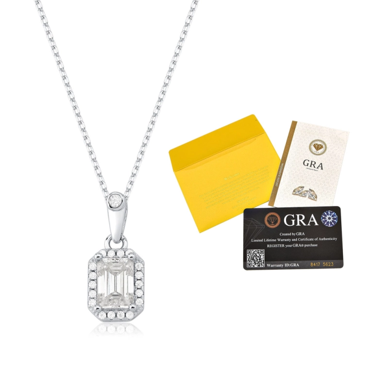 Produto Colar Moissanite de Prata 925 Lapidação Retangular Cravejado