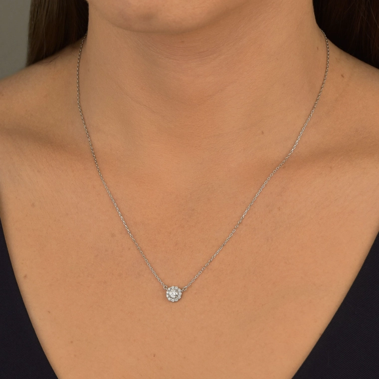 Produto Colar Moissanite de Prata 925 Ponto de Luz Cravejado