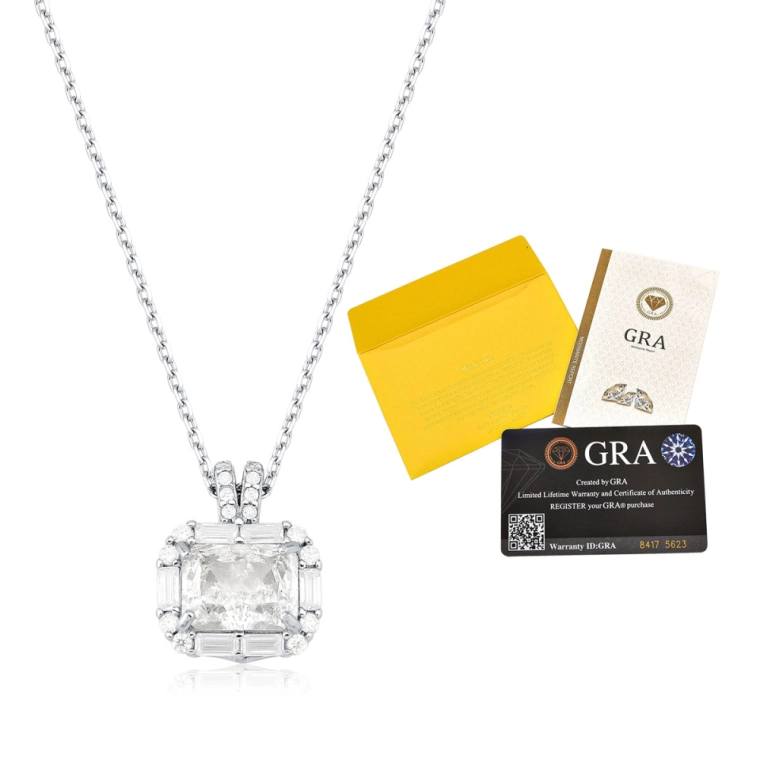 Colar Moissanite de Prata 925 Retangular e Cravejado Produto Colar Moissanite de Prata 925 Retangular e Cravejado