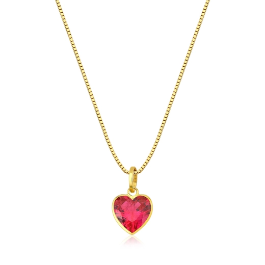 Produto Colar de ouro 18k coração vermelho e veneziana 45cm