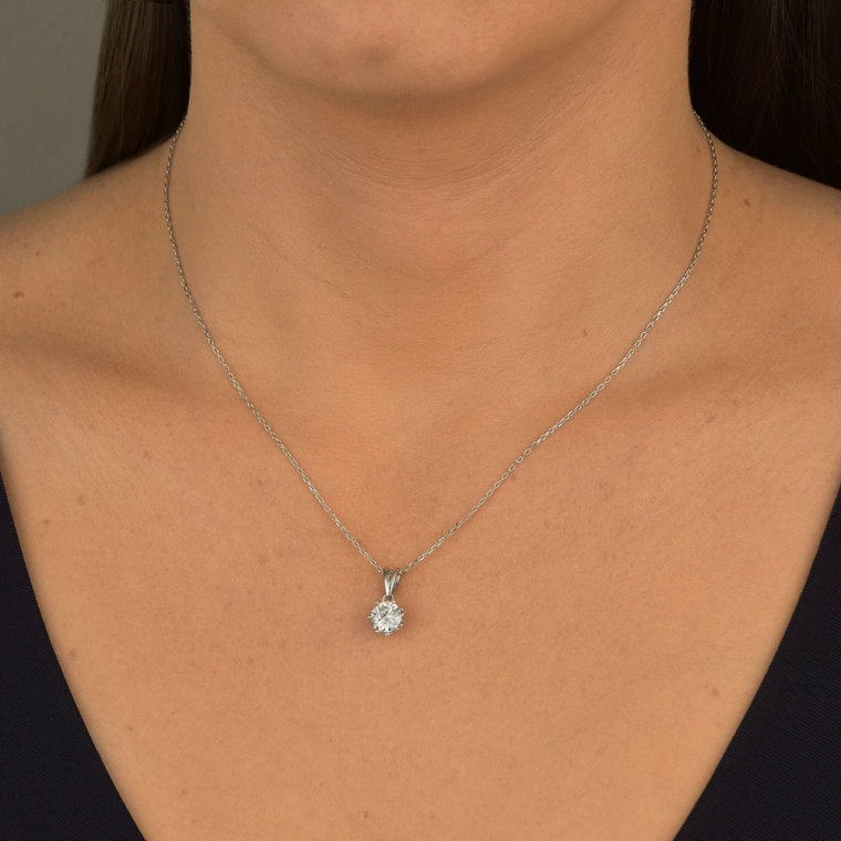 Produto Colar Ponto de Luz Moissanite em Prata 925 com 1ct e 6,5mm