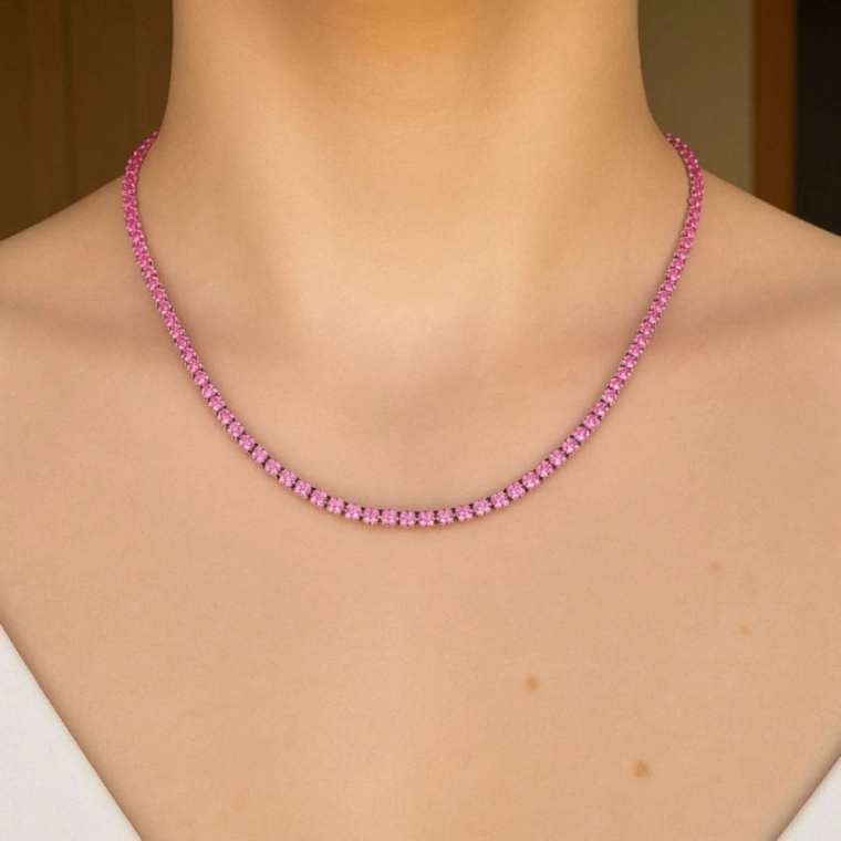 Colar Riviera de Prata 925 com Zircônias em Rosa Claro Produto Colar Riviera de Prata 925 com Zircônias em Rosa Claro