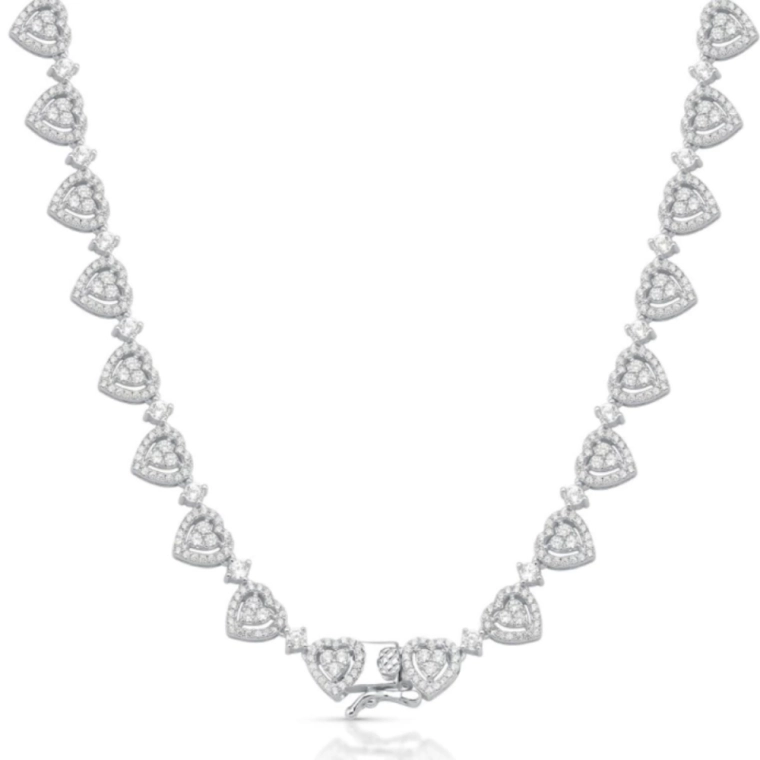 Produto Colar Riviera de Prata 925 Corações Cravejados