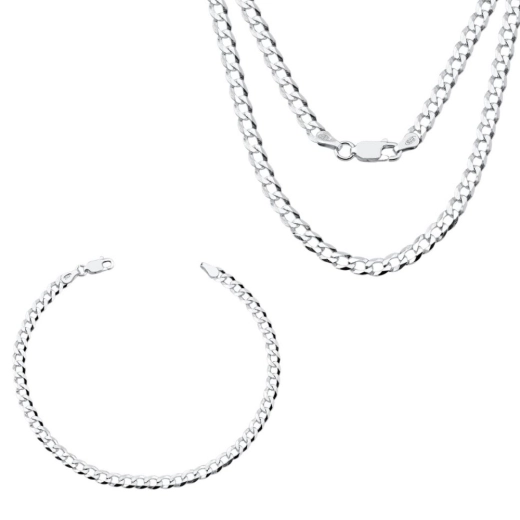 Produto kit Pulseira e Corrente de Prata 925 Grumet 70cm 4.5mm
