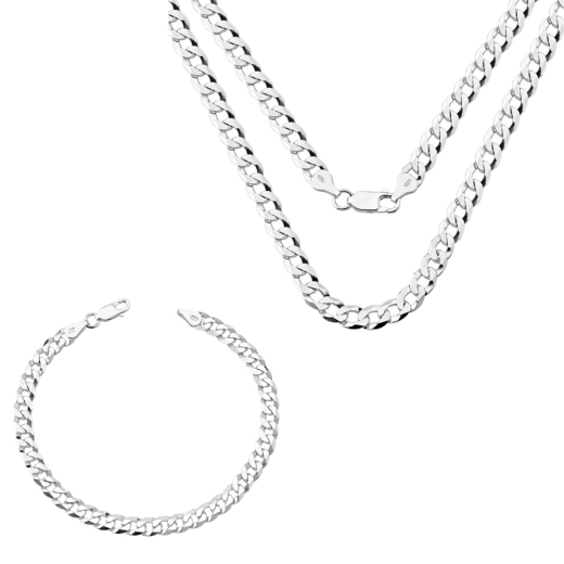 Produto Conjunto Corrente e Pulseira Grumet 60cm 6mm Prata 925