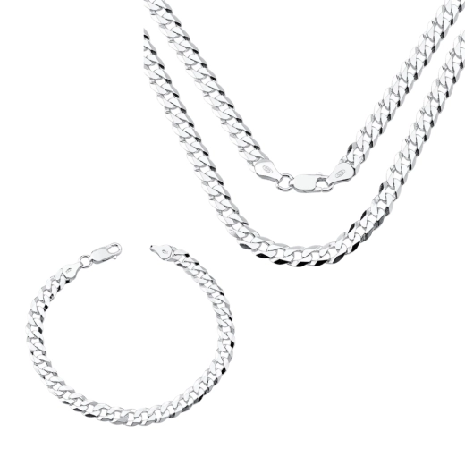 Produto Kit Corrente e Pulseira Masculina de Prata 925 Grumet 60cm 7mm