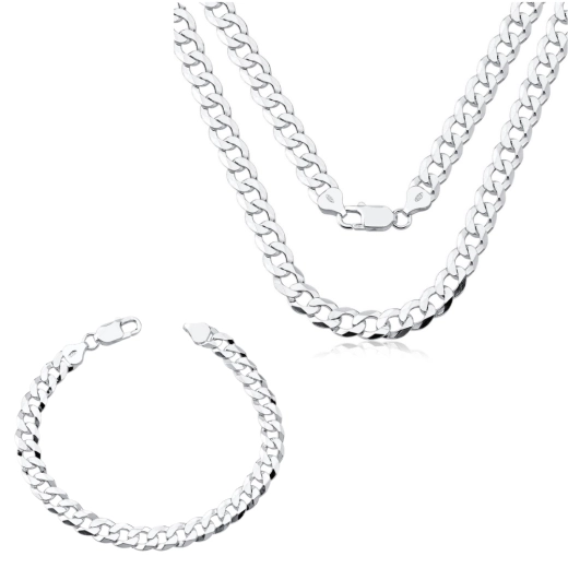 Kit Corrente de Prata 925 e Pulseira Grumet 70cm 8mm Produto Kit Corrente de Prata 925 e Pulseira Grumet 70cm 8mm