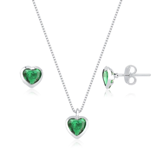 Conjunto Colar e Brincos Coração em Cravaçao Inglesa Produto Conjunto Colar e Brincos Coração em Cravaçao Inglesa