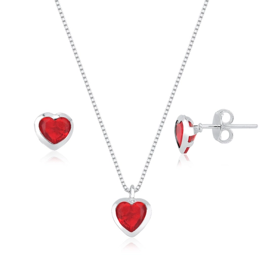 Conjunto Colar e Brincos Coração em Cravaçao Inglesa Produto Conjunto Colar e Brincos Coração em Cravaçao Inglesa