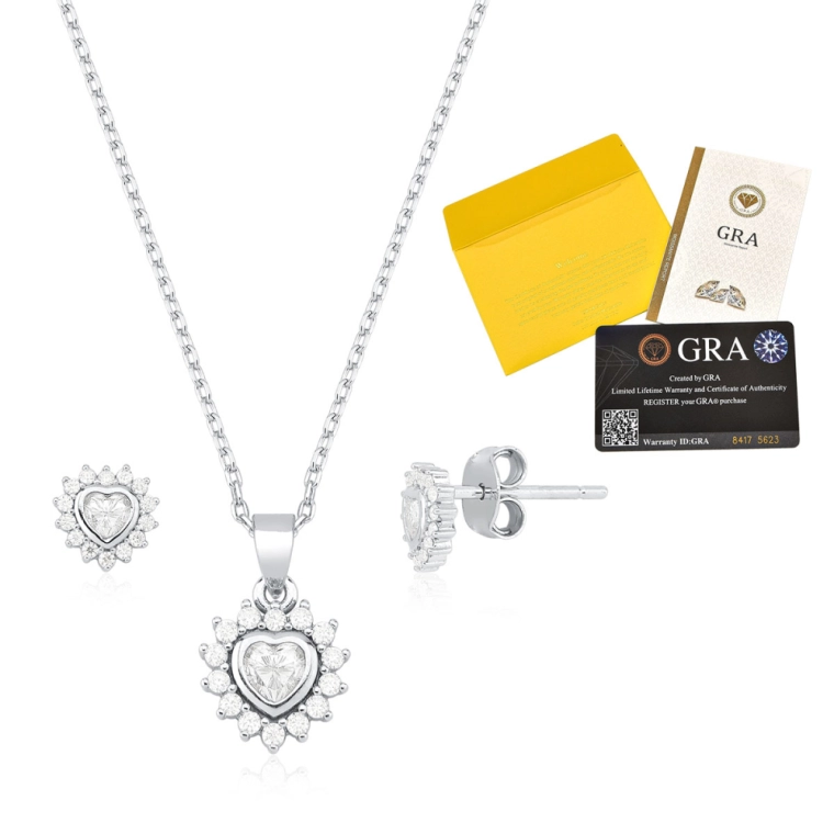 Conjunto Moissanite de Prata 925 Coração Cravejado Produto Conjunto Moissanite de Prata 925 Coração Cravejado
