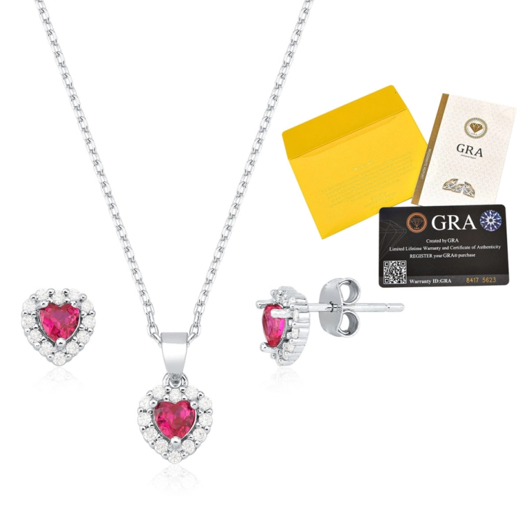 Produto Conjunto Moissanite de Prata 925 Coração Cravejado