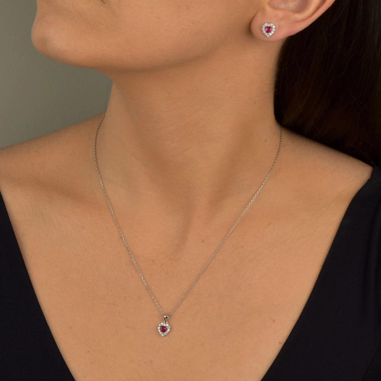 Produto Conjunto Moissanite de Prata 925 Coração Cravejado