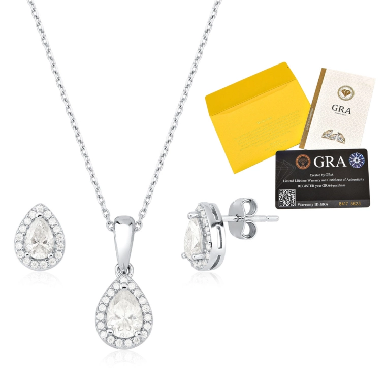 Conjunto Moissanite de Prata 925 Gota Cravejada Produto Conjunto Moissanite de Prata 925 Gota Cravejada