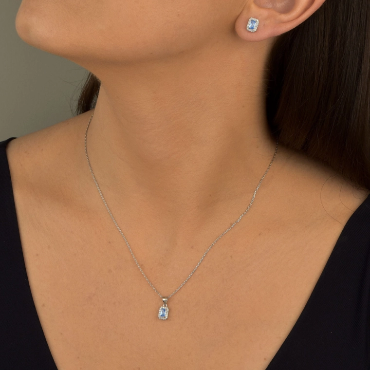 Produto Conjunto Moissanite de Prata 925 Lapidação Retangular Cravejada