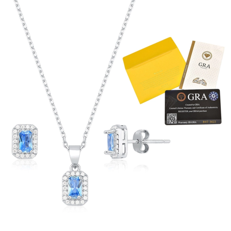 Produto Conjunto Moissanite de Prata 925 Lapidação Retangular Cravejada