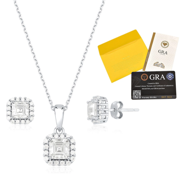 Conjunto Moissanite de Prata 925 Quadrado Cravejado Produto Conjunto Moissanite de Prata 925 Quadrado Cravejado