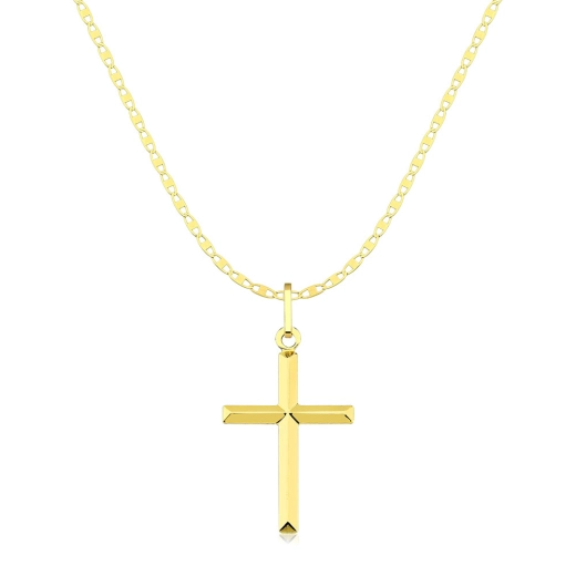 Cordão de ouro 18k masculino 60cm Piastrine e cruz facetada 2cm Produto Cordão de ouro 18k masculino 60cm Piastrine e cruz facetada 2cm