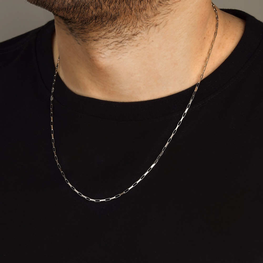 Corrente Masculina de Ouro Branco 18k Veneziana Longa 60cm Produto Corrente Masculina de Ouro Branco 18k Veneziana Longa 60cm