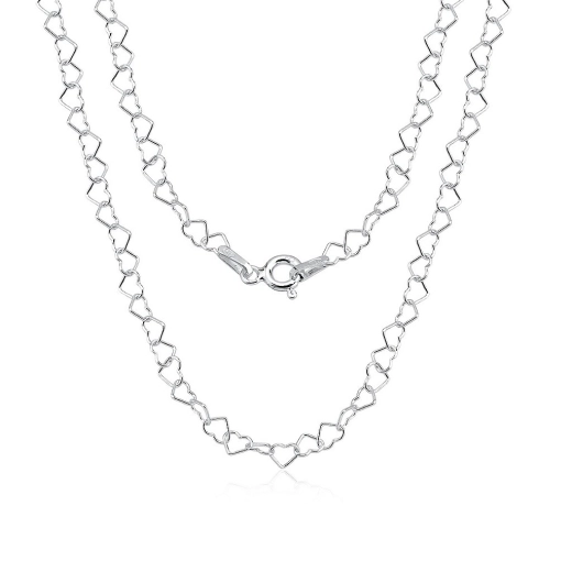 Corrente Feminina de Prata 925 Elos Coração 50cm Produto Corrente Feminina de Prata 925 Elos Coração 50cm