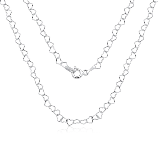 Corrente Feminina de Prata 925 Elos Coração com 45cm Produto Corrente Feminina de Prata 925 Elos Coração com 45cm