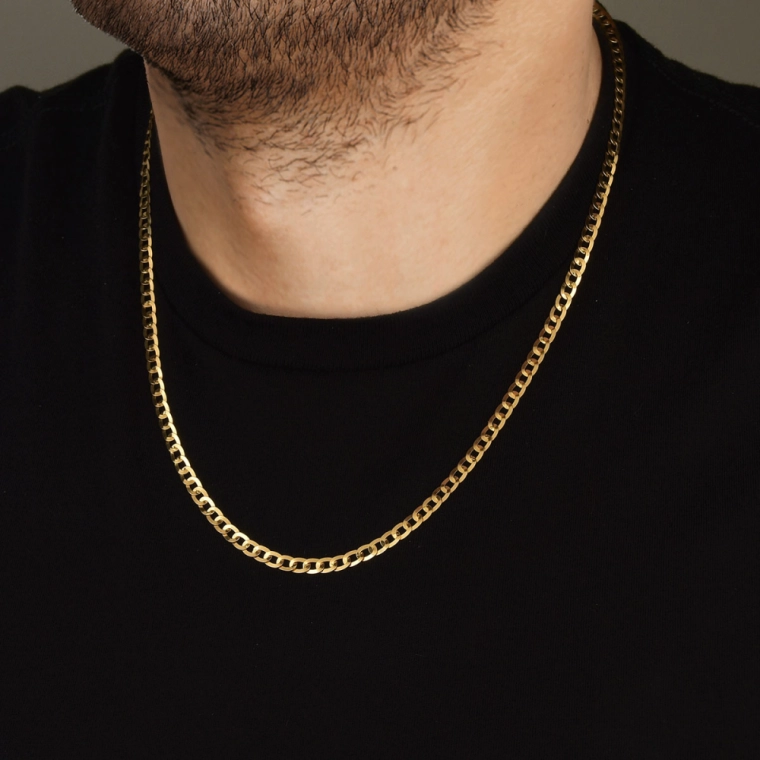 Produto Corrente Masculina de Ouro 18k Grumet com 4mm e Espessura Fina