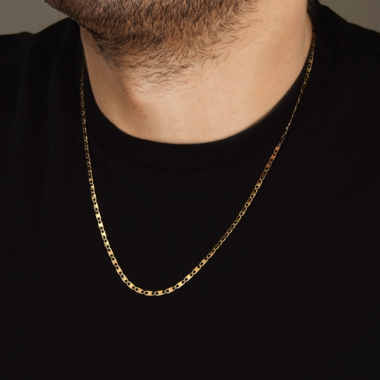 Produto Corrente Masculina de Ouro 18k Piastrine com 2,5mm e Espessura Fina